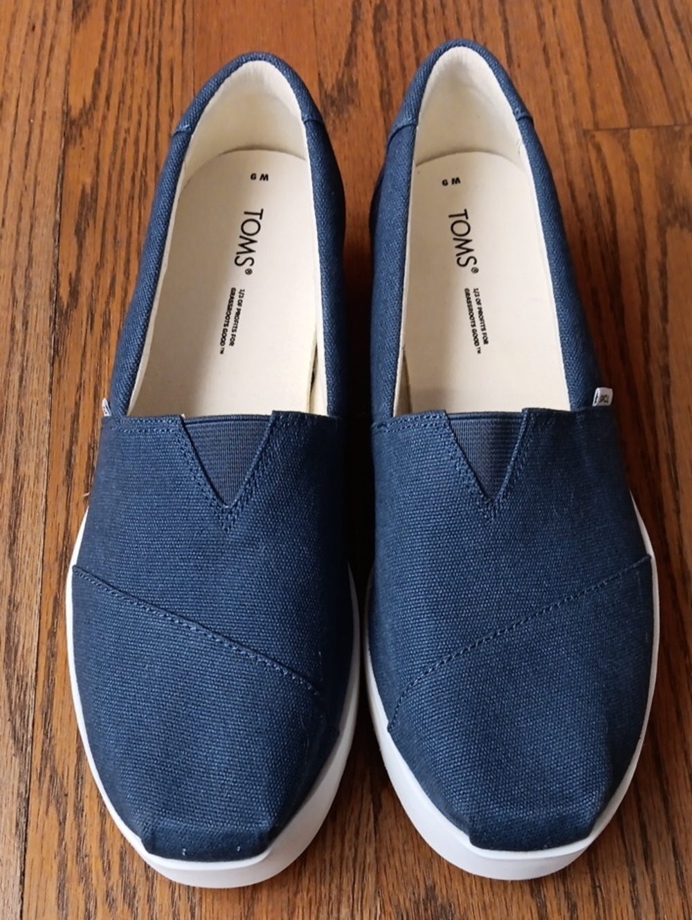 TOMS AlpargataMidform Majolica Blue  Canvas Slip-On Platform Flats 9 Like New